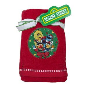 Sesame Street Cotton Hand Towels Set Of 2 Holiday Decoration 18" x 28" Red